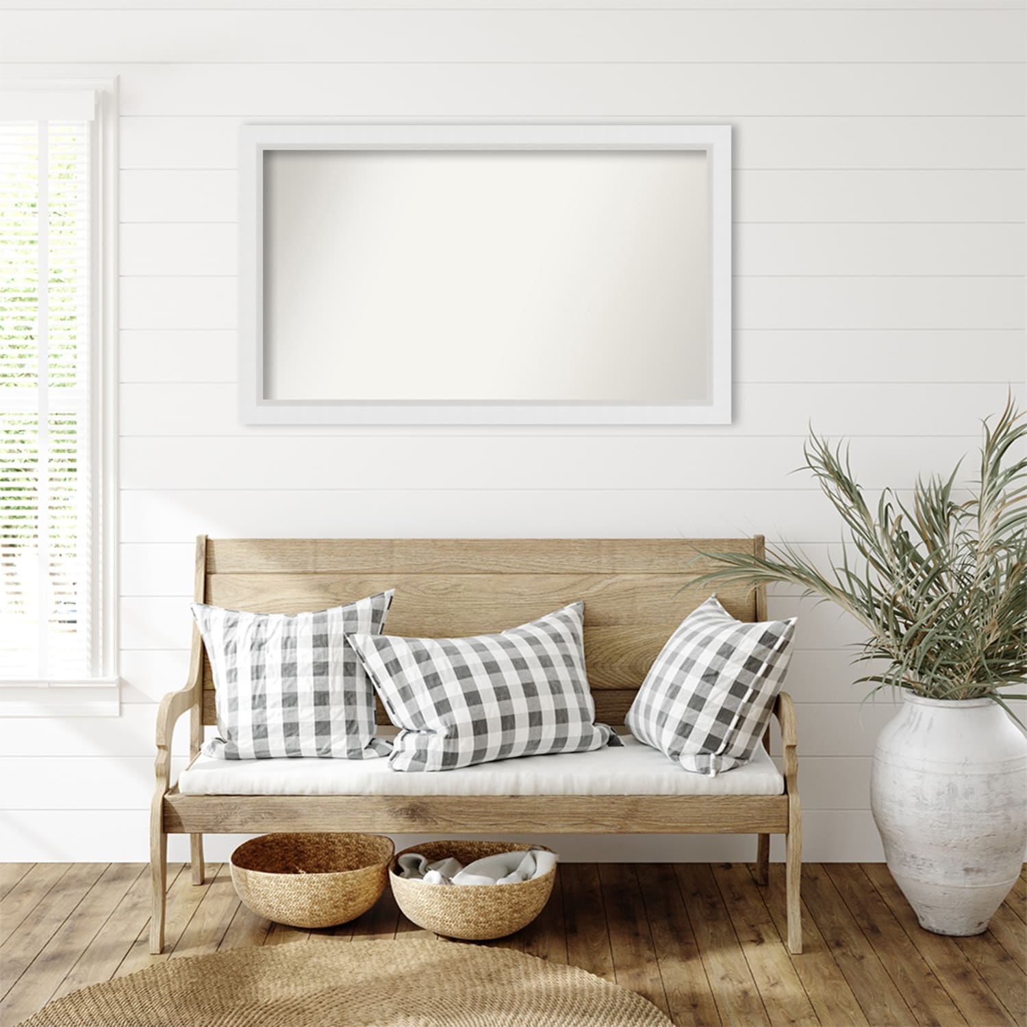 Blanco White Framed Non-Beveled Custom Wall Mirror, Bathroom Vanity Mirror