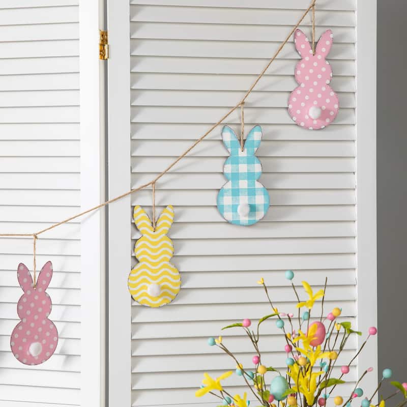 Glitzhome Easter Wooden Eggs Door Hanger Metal Truck Bunny Garland Wall Hanging Decor - N/A