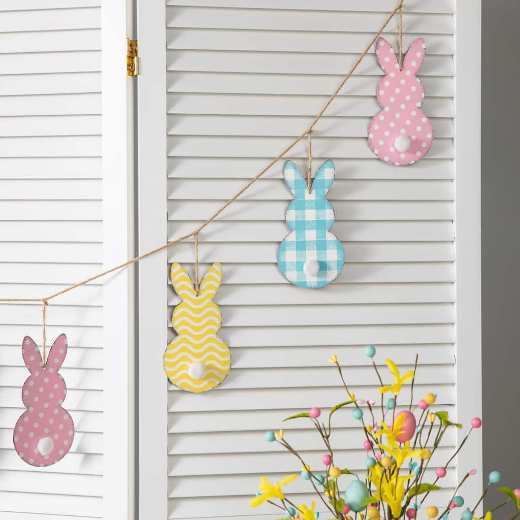 Glitzhome 6ft Easter Metal Bunny Garland Wall Hanging Decor for Home Party Supplies
