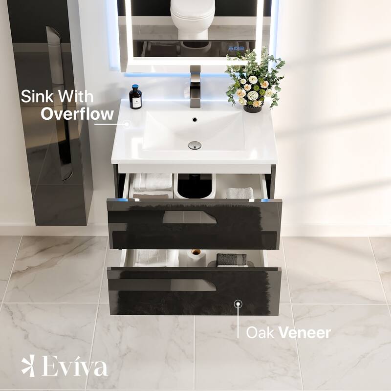Eviva Joy 24" Wall Mount Bathroom Vanity with Porcelain Top
