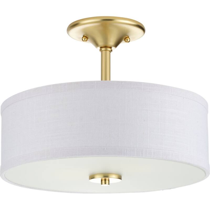 Inspire Collection Two-Light Satin Brass Summer Linen Shade New Traditional Semi-Flush Light - 13 in x 13 in x 10.125 in