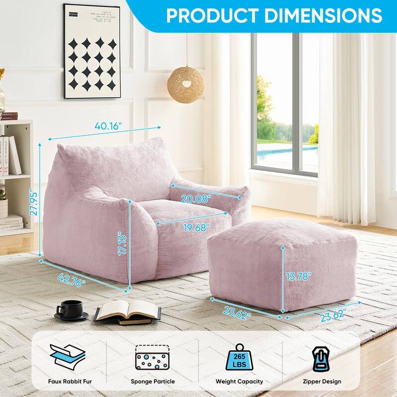 MIxoy Oversized Modern Bean Bag Chair with Ottoman,Lazy Sofa with Armrest