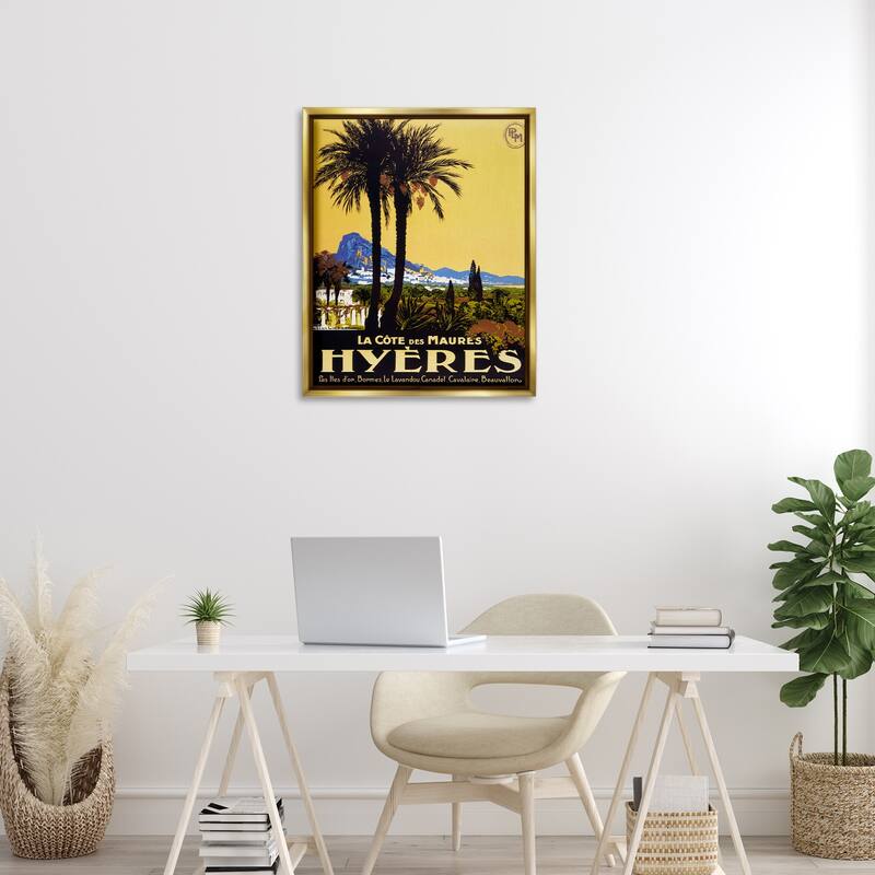 Stupell Vintage Tropical Travel Ad Framed Floater Canvas Wall Art Design By Marcus Jules
