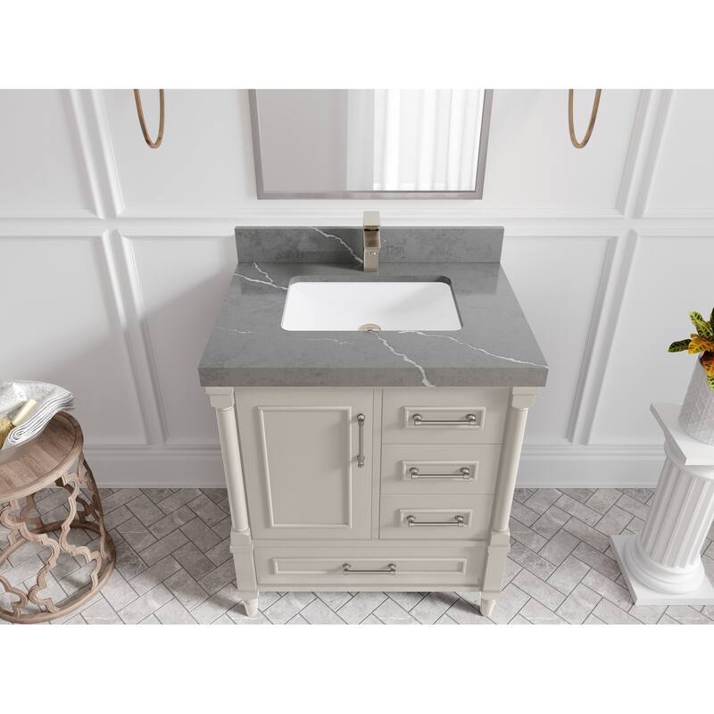 Willow Collections 30 in. W x 22 in. D Aberdeen Single Sink Bathroom Vanity with Countertop - 2" Piatra Gray - Fine Grain