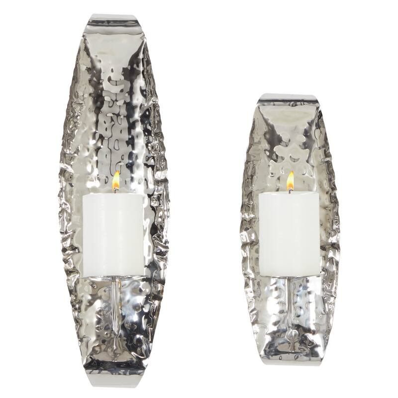 Stainless Steel Metal 2 Candle Wall Sconce - Set of 2 Silver - Roche River Decor - 6"W x 6"L x 19"H