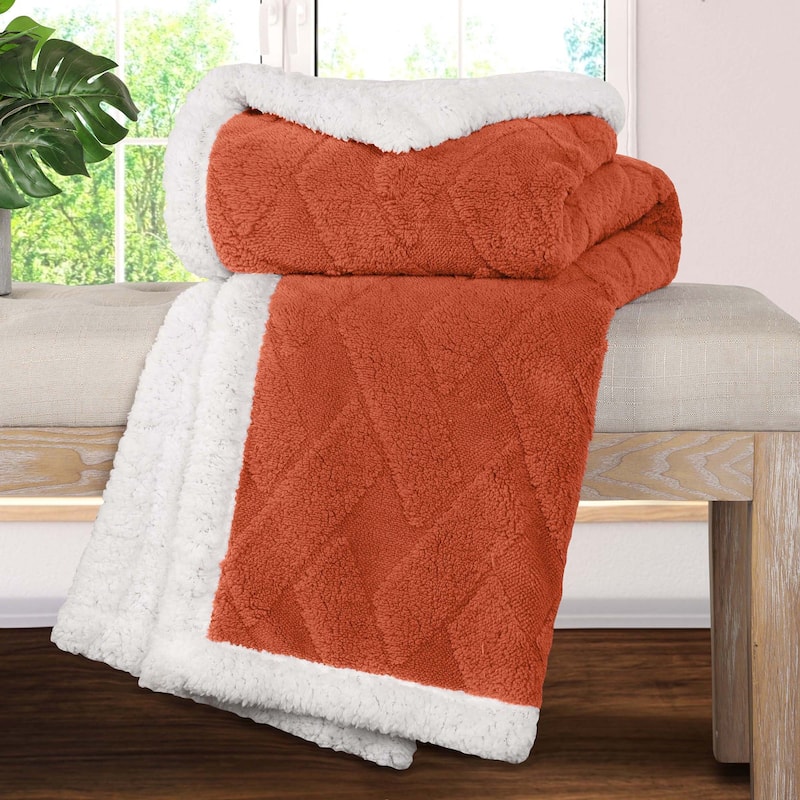 Superior Nuuk Jacquard Lattice Fluffy Sherpa Fleece Blanket