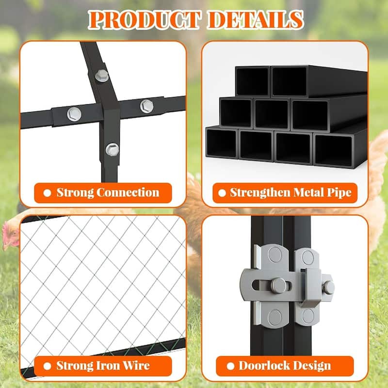 Heavy Duty Large Metal Chicken Coop, Walk-in Poultry Run with Lockable Door