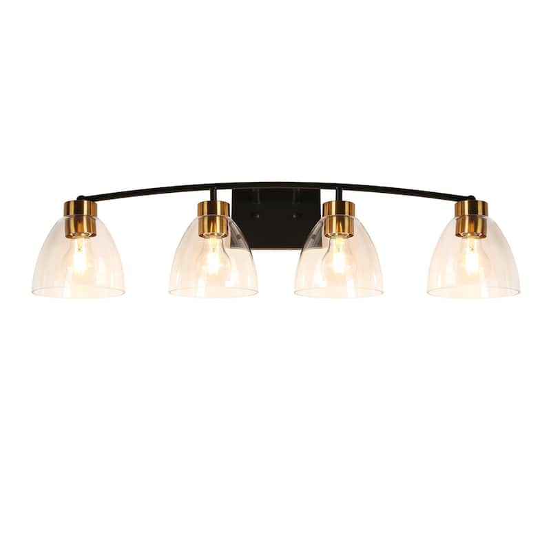 Modern Farmhouse 4-Light Black Gold Bathroom Vanity Lights Glass Wall Sconces - D32.3" x H8.6"