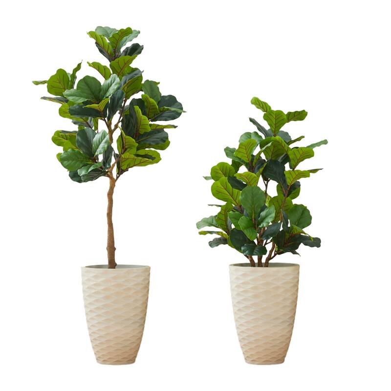 Glitzhome 3ft-6ft Set of 2 Artificial Olive Trees/ Bamboo/ Ficus with Ceramic Planters Real Touch - 3.5ft & 5ft Faux Fig