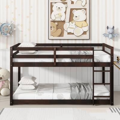 Twin over Twin Size Solid Rubber Wooden Loft Bed with Ladder, Platform of Strengthened Slats