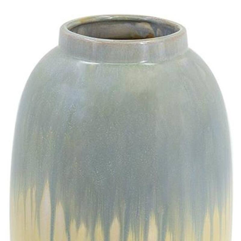16" Blue And Cream Reactive Glaze Ceramic Cylinder Table Vase - 7.00