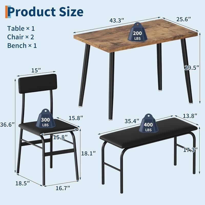 4 Piece Space-Saving Kitchen Dining Table Set for 4 for Studio, Kitchen, Dining Room