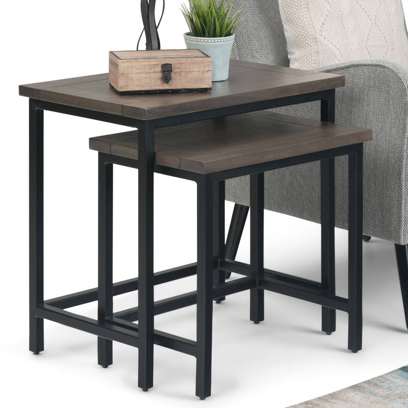 WYNDENHALL Rhonda SOLID MANGO WOOD and Metal 25 inch Wide Rectangle Industrial Nesting 2 Pc Side Table, Fully Assembled