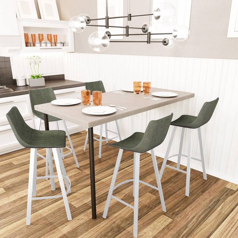 Leather 41" Counter Height Bar Stool with Stainless Steel Legs and Footrest