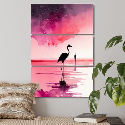Designart "Watercolour Silhouette Of Pink And Black Flamingo III" Animals Flamingo Canvas Art Print - 3 Panels