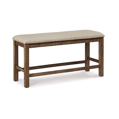 Chip Counter Height Bench, Nailhead Trim and Footrest, Nutmeg Wood