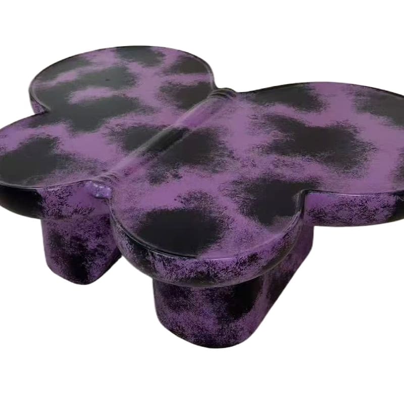 Modern Coffee Table Butterfly Coffee Table with Faux Travertine Textured, for Livingroom, Purple + Black