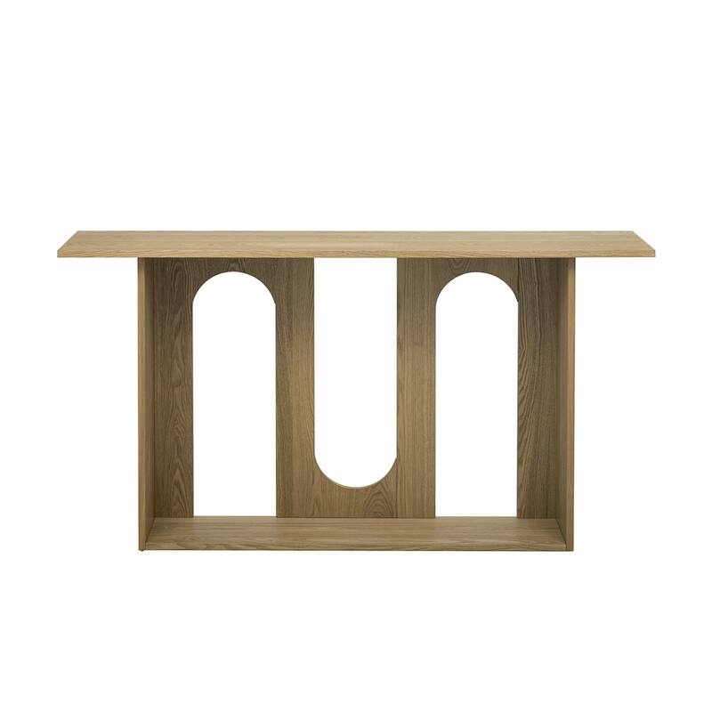 Modern and Curved Design Ash Veneer Console Table with Shelf