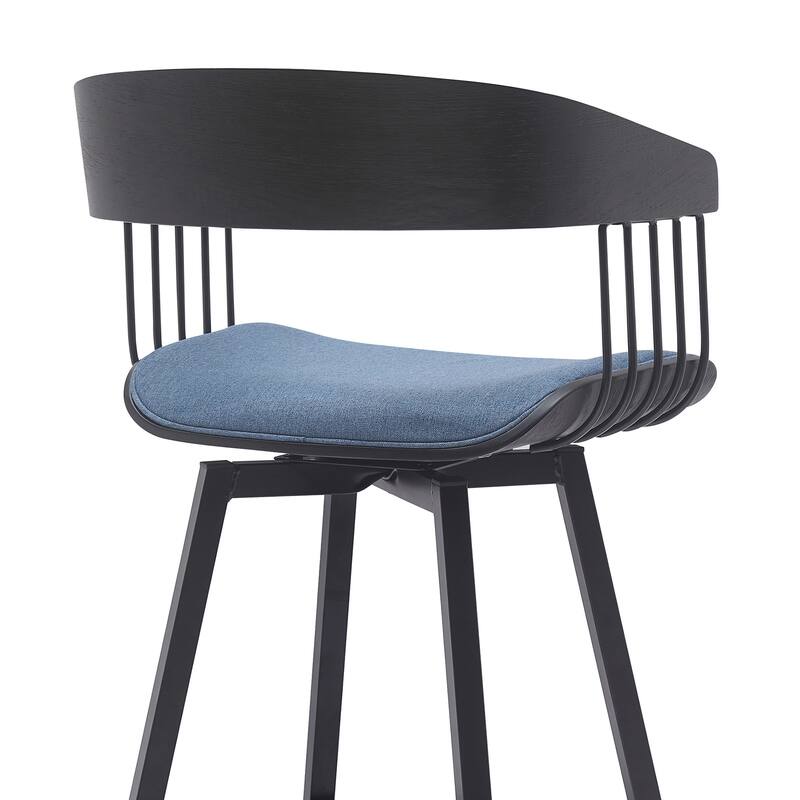 Athena Wood and Metal Upholstered Bar or Counter Swivel Stool