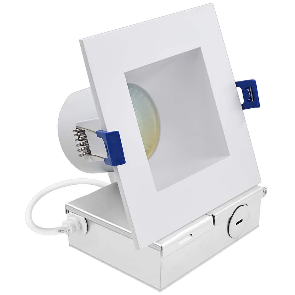 Luxrite 4 in. Square LED Recessed Ceiling Light J-Box 12W 5CCT 1060 Lumens Wet Rated IC Rated