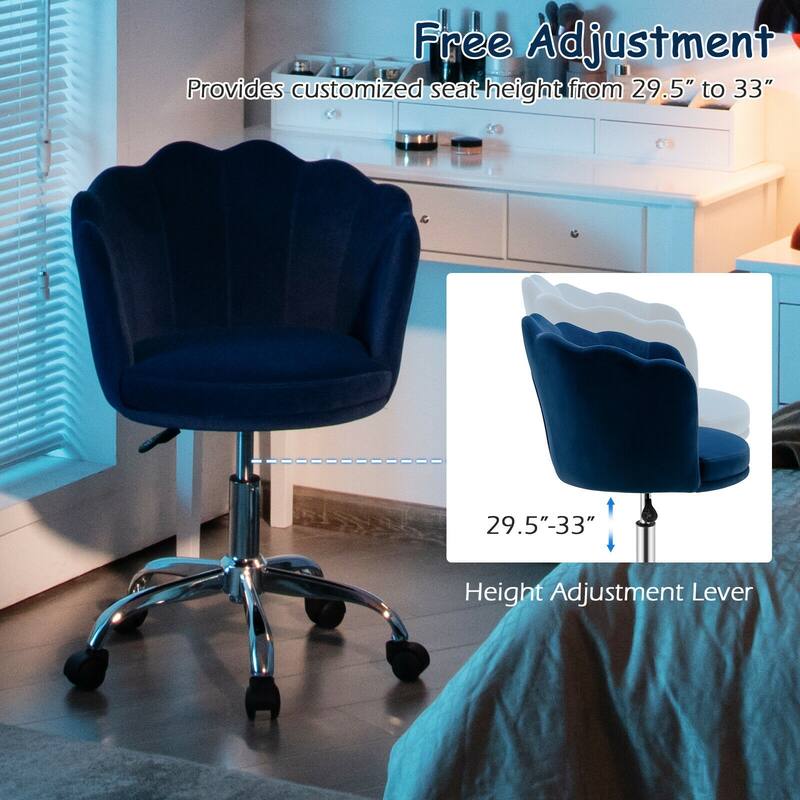 Modern Velvet Upholstered Vanity Armchair with Swivel and Adjustable Height and Wheels - 22" x 22" x 29.5"-33" (L x W x H)