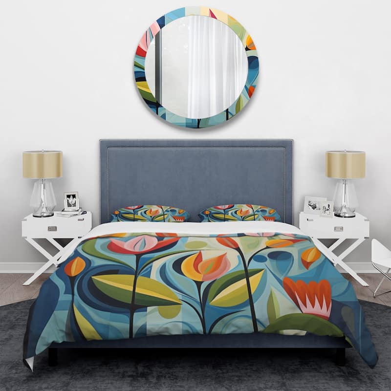 Designart "Green Mid Century Mod Nature II" Green Mid-Century - Bedding Set With Shams