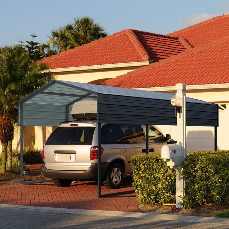 14.8 ft. W x 10 ft. D x 8.3 ft. H Carbon Black Galvanized Steel Peaked Carport