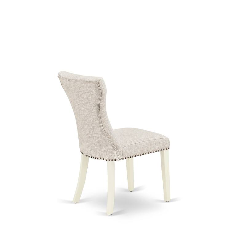 East West Furniture 3 Piece Dining Table Set- a Kitchen Table with Pedestal and 2 Linen Fabric Parsons Chairs(Finish Options)