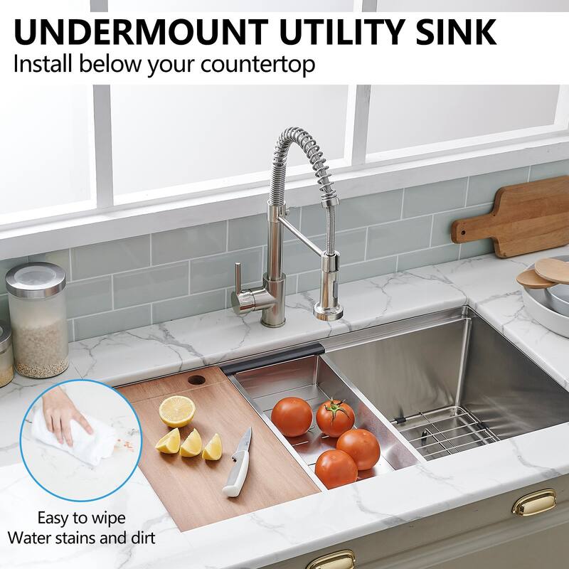 32.9 in. Undermount Single Bowl Stainless Steel Kitchen Sink - 32.9" L×18.9" W× 9.64" H