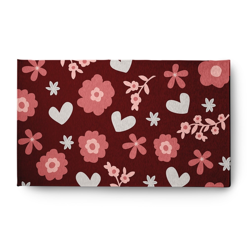 Flowery Love Valentines Chenille Indoor/Outdoor Rug