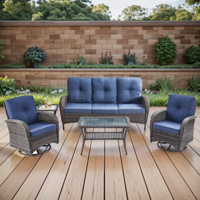 Gymojoy 5-Piece Outdoor Wicker Patio Furniture with 3 Seat Sofa & Swivel Chair, Coversation Set with Water Resistant Cushions
