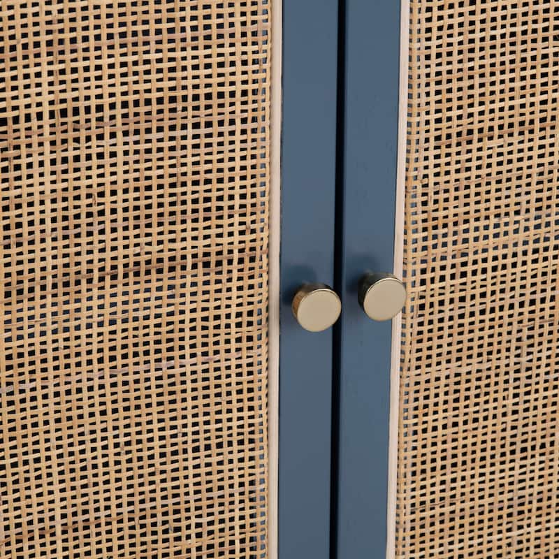 60 in. Blue Solid Wood 4 Door Media Credenza_Sideboard