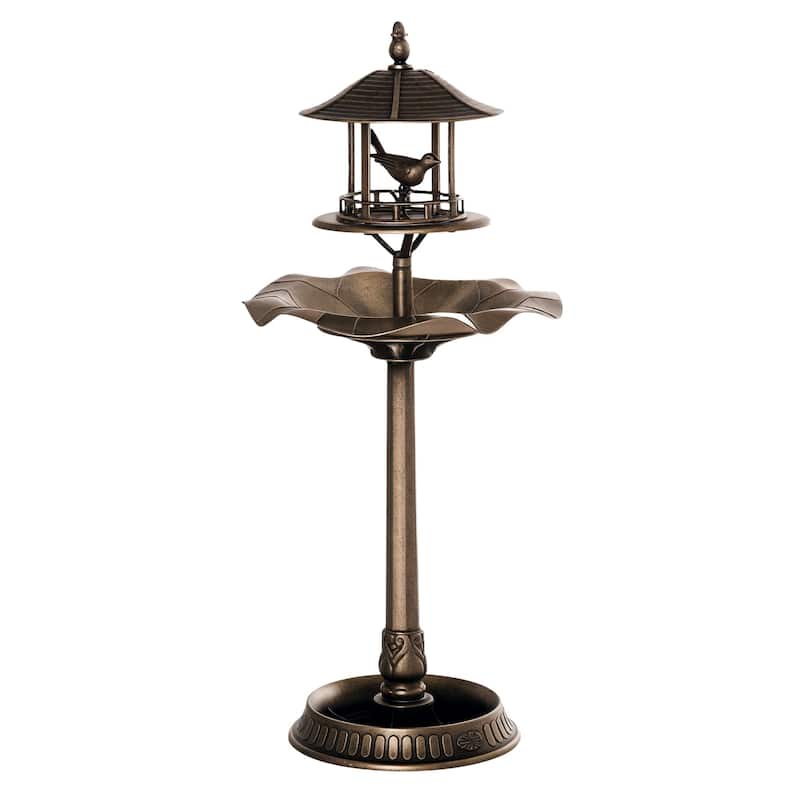 Outsunny 3-in-1 Resin Free Standing Garden Pedestal Bird Bath Bowl Feeder Planter - Bronze