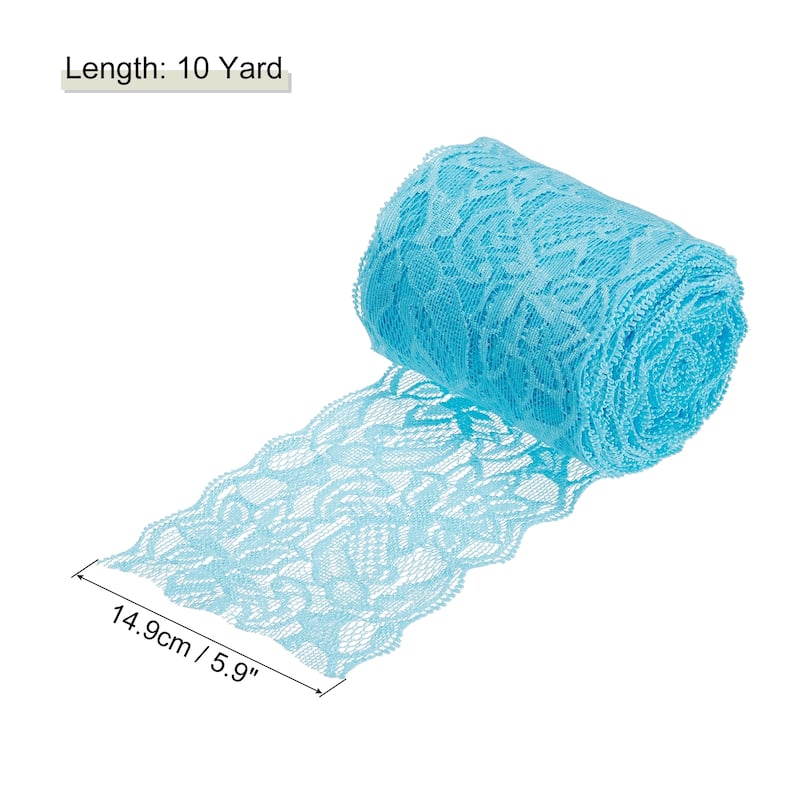 3 Inch Wide 10 Yard Lace Ribbon Floral Pattern Yellow Lace Trim Ribbon - Light Blue