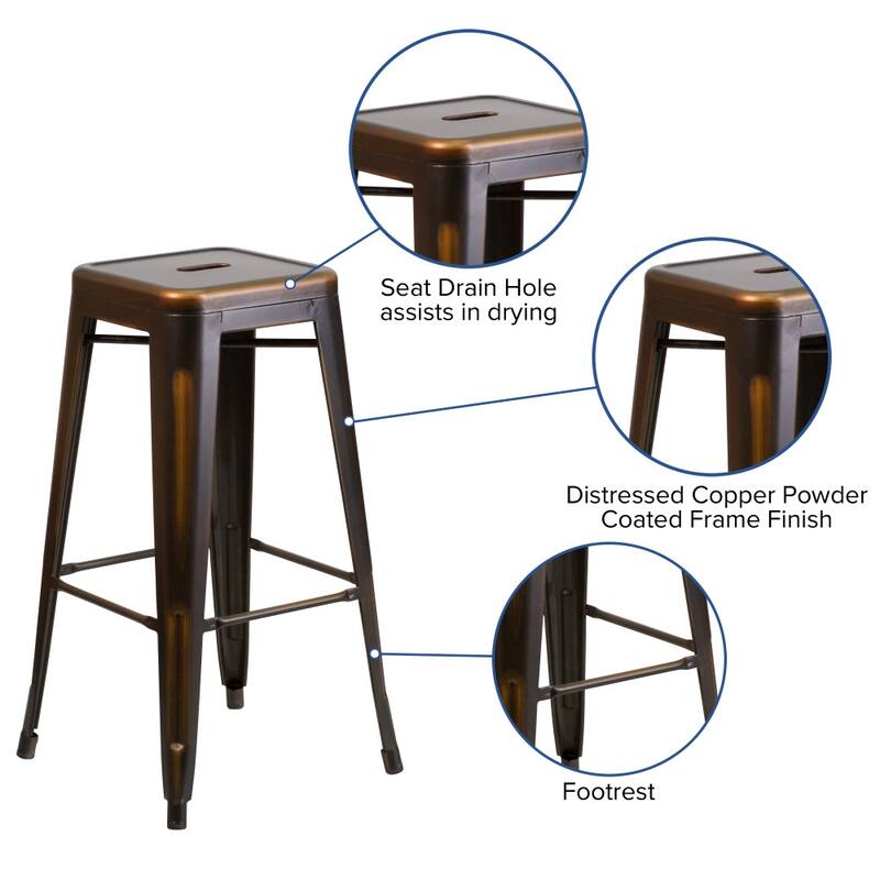 30" High Backless Distressed Metal Indoor-Outdoor Barstool - Patio Chair