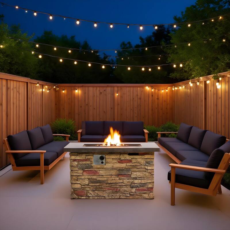 GDFStudio - Modern Outdoor 42" Propane Gas Fire Pit Table with Hidden Tank Storage & Removable Steel Lid, Cover Included