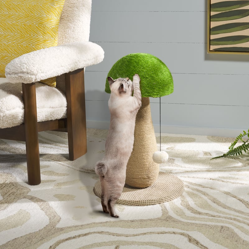 SAFAVIEH Home Natural/Green 14"W x 14"L x 21"H Jute Cat Scratch Post - 14"W x 14"L x 21"H