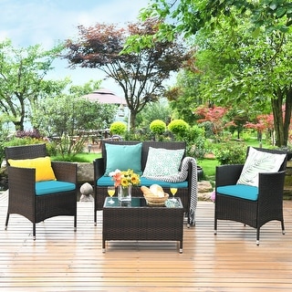 Patio Rattan Wicker Table Shelf Sofa Furniture Set
