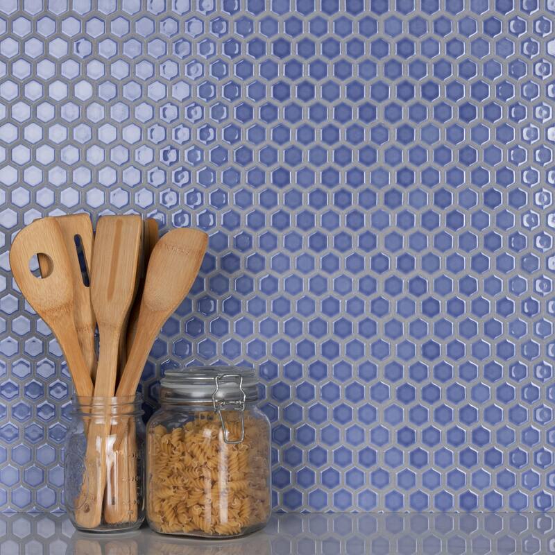 Merola Tile Tribeca 1" Hex Glossy Periwinkle 10-1/4" x 11-7/8" Porcelain Floor and Wall Tile