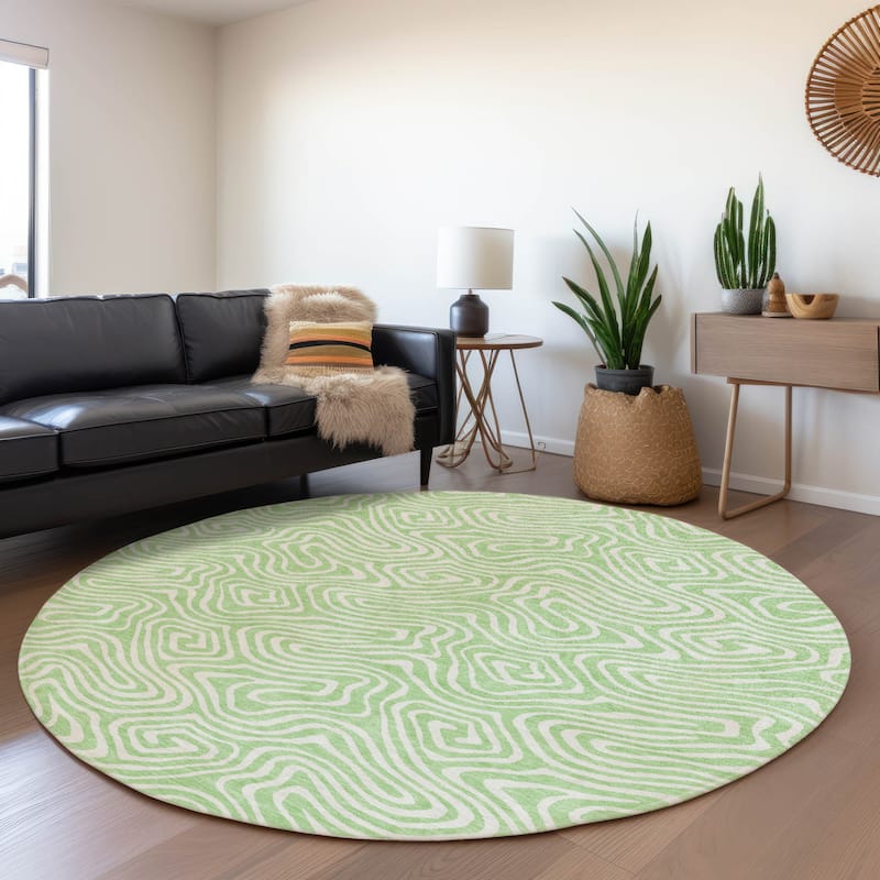 Machine Washable Indoor/ Outdoor Modern Trance Chantille Rug - Mint - 8' x 8'