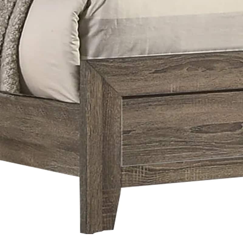 Shannon Queen Panel Bed with Nailhead Trim, Ivory Fabric, Gray Wood