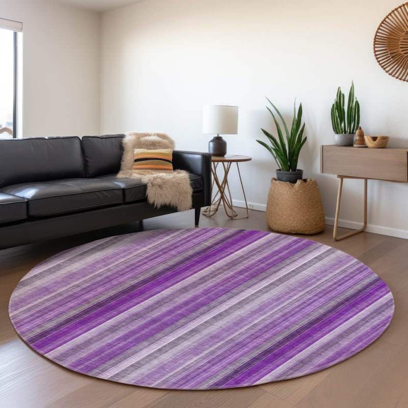 Premium Washable Super Soft Modern Stripes Mayfield Rug - Purple - 8' x 8' - Round