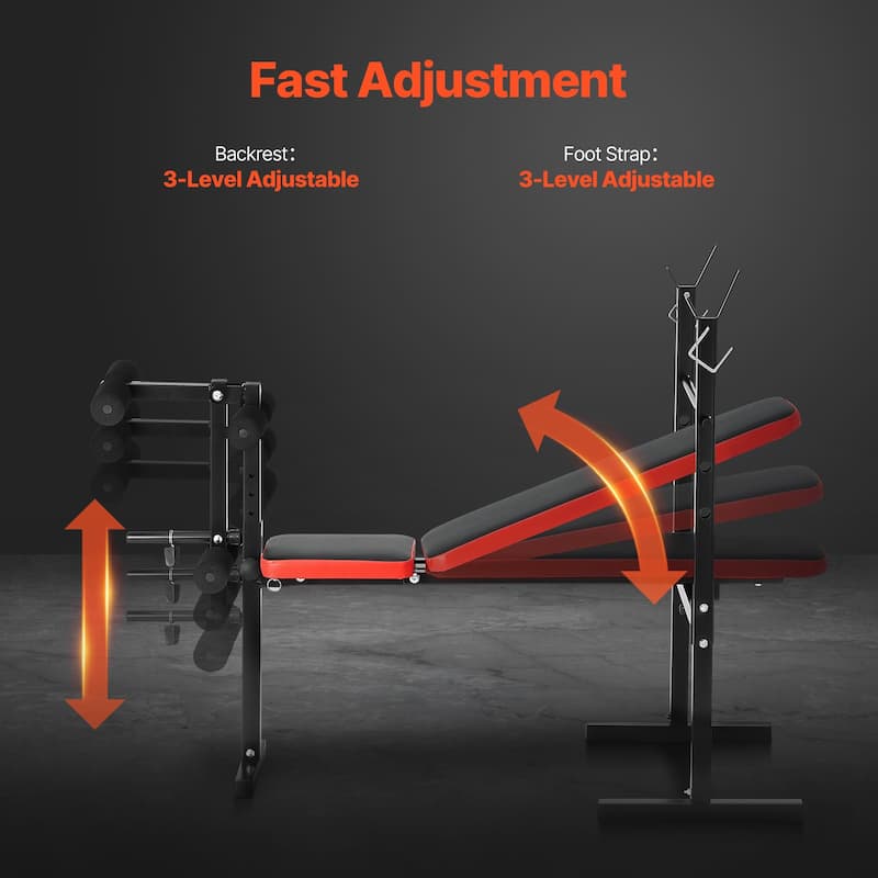 Black Steel Multi-Function Bench with Squat Rack & Foldable Design - 55.1x26.4x42.5 inch