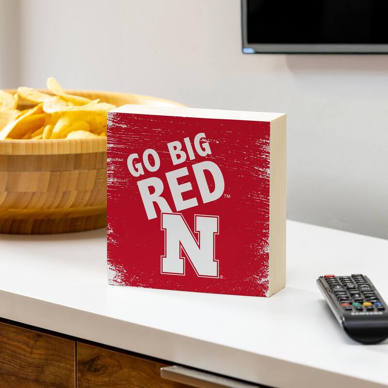 University of Nebraska Wooden Tabletop Mantel Shelf Sign - 6" x 6"