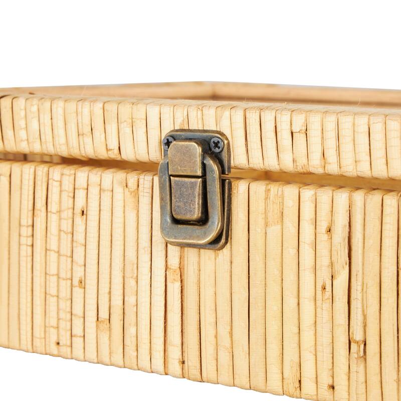 Brown Rattan Handmade Wrapped 6 Slot Decorative Jewelry Box with Tempered Glass Top