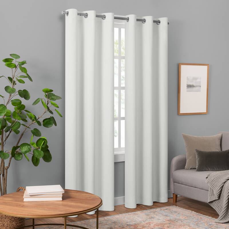 Eclipse Pembroke 100% Blackout Curtains, Faux Linen Grommet Window Curtains (2 Panels)
