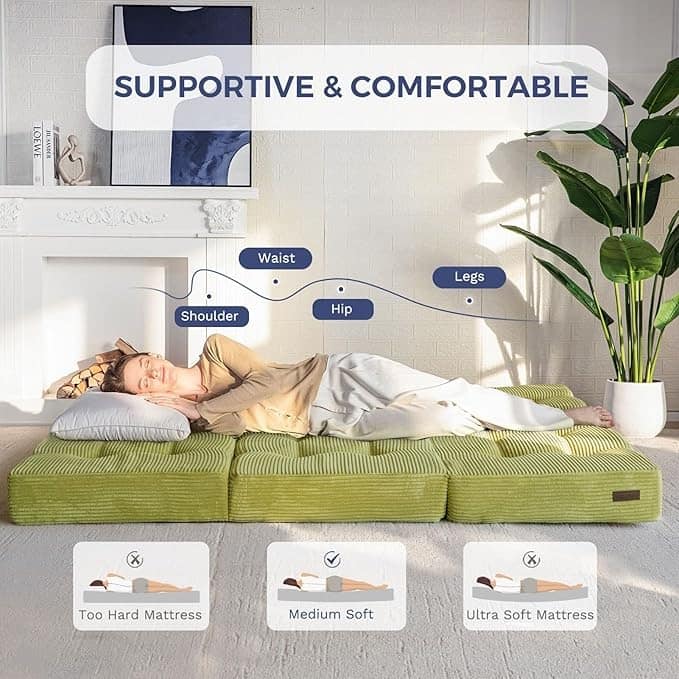 Corduroy 6Inch Tri-fold Mattress, Folding Memory Foam Mattress