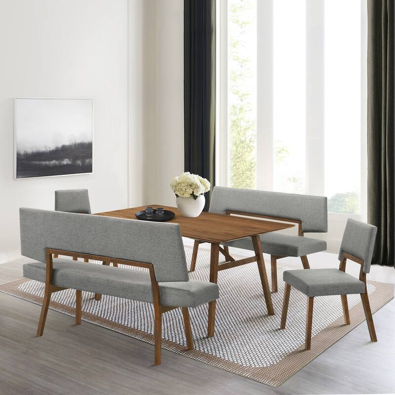 Channell 5 Piece Wood Dining Table Set with Benches - Charcoal/Walnut