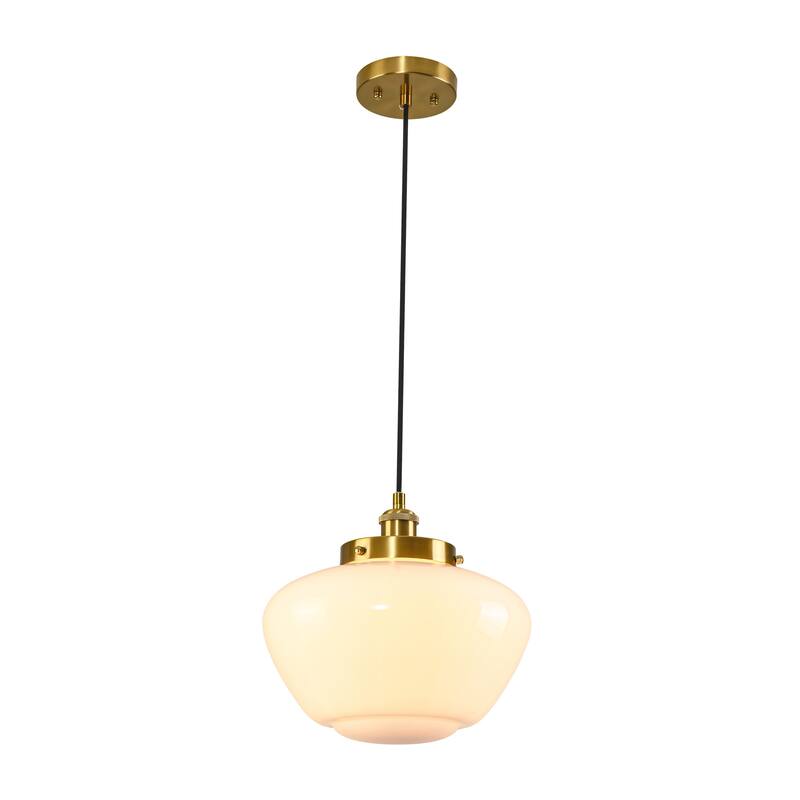 1-Light Mid-Century Modern Brass/Black Frosted Glass Globe Dome Pendant Light