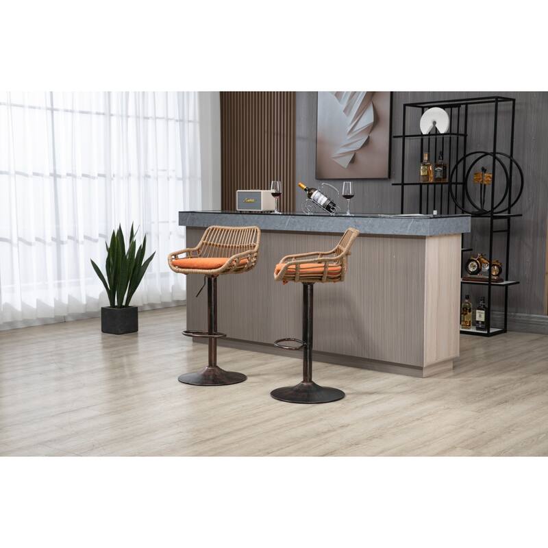 Swivel Bar Stools Set of 2, Adjustable Counter Height Rattan Bar Chairs with Footrest for Kitchen, Dining Room